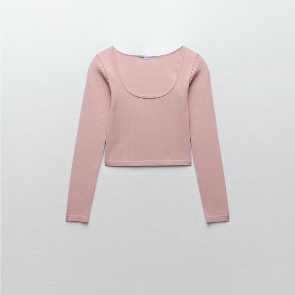 NWT ZARA Limitless Contour Collection Pink RIbbed Stretch Long Sleeve Crop Shirt - Picture 5 of 8